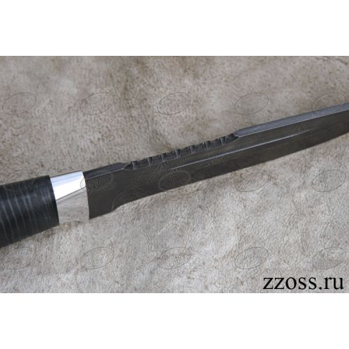 Нож охотничий, туристический «Пират» Н55, сталь черный дамаск (У10А-7ХНМ), рукоять: дюраль, кожа наборная
